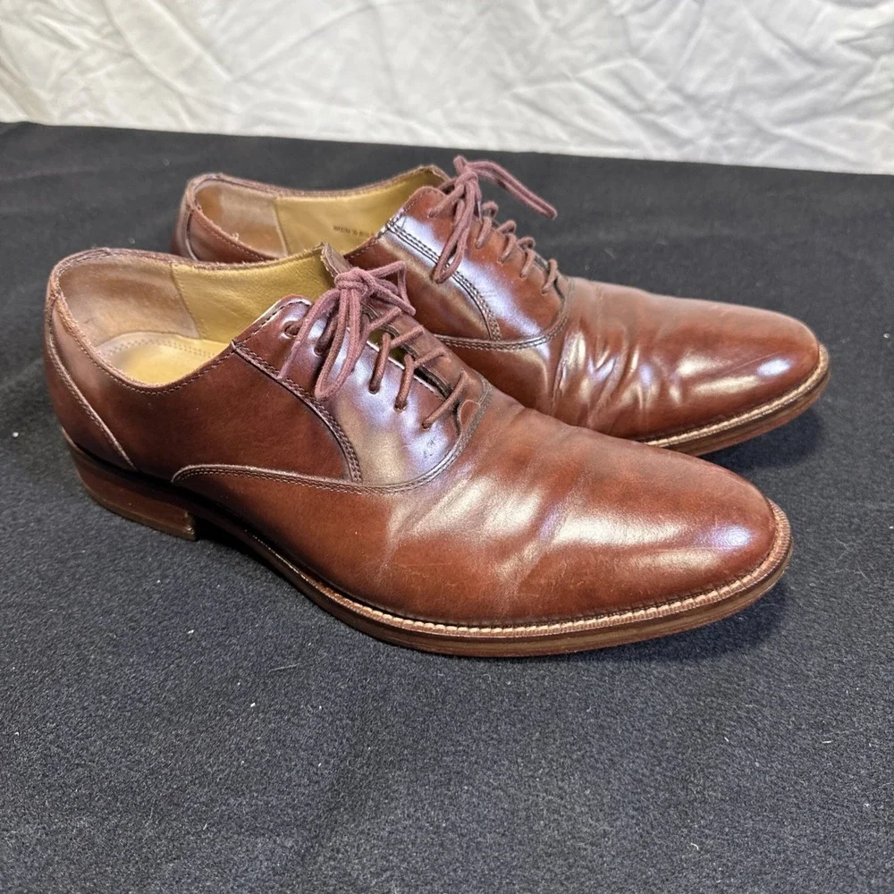 Cole Haan Men's 9.5M C12848 Brown Leather Lace Up Oxfords Dress Shoes